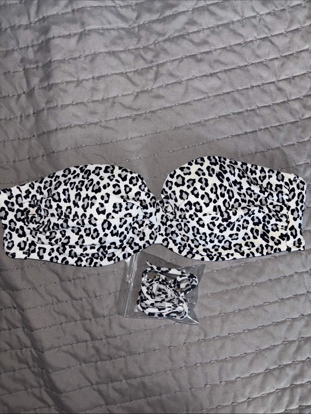 Victoria's Secret Black and White Leopard Bandeau Bikini Top